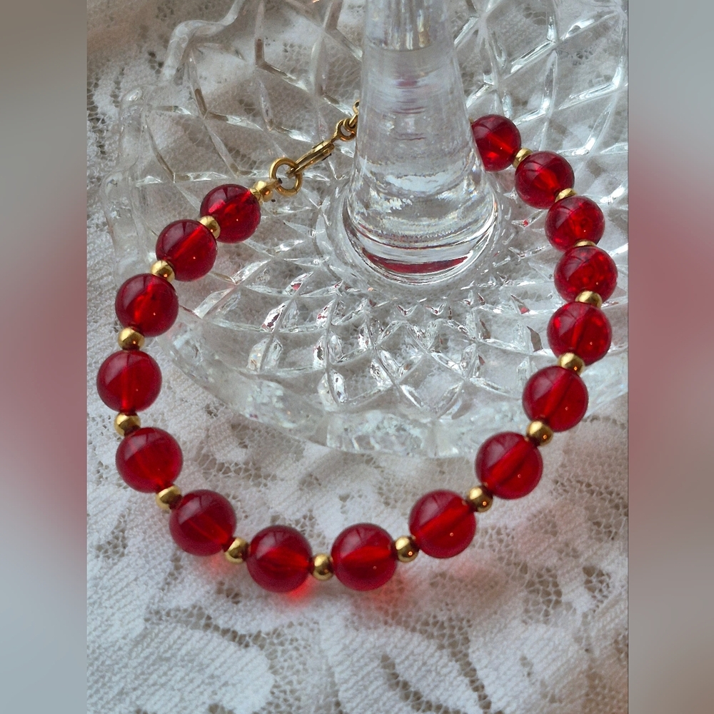 Vintage Monet Elegant Red Beaded Bracelet